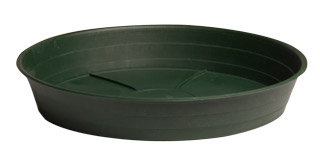 Premium green 12-inch plastic plant saucer for collecting water runoff from nursery pots and planters.