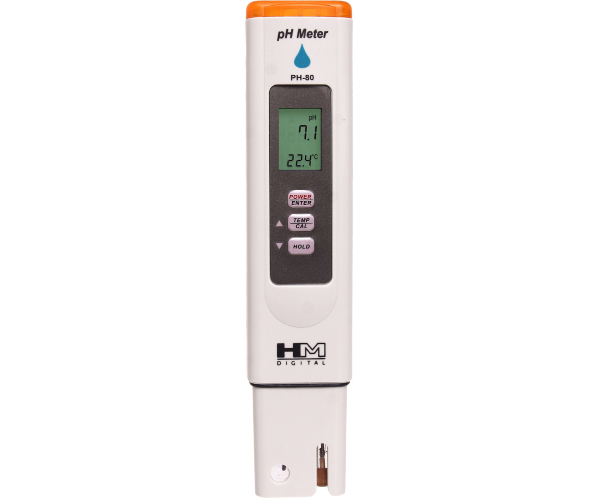 HM Digital PH-80 handheld pH and temperature meter for hydroponics, propagation, aquariums, and water quality testing.