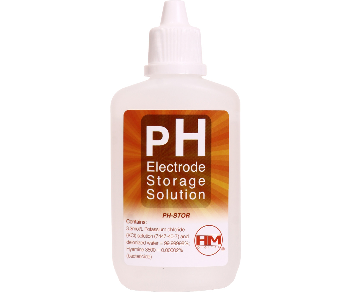 HM Digital PH-STOR pH electrode storage solution bottle for maintaining pH meter electrodes.