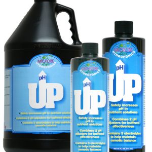Microbe Life Hydroponics pH UP bottle for raising nutrient solution pH in hydroponic growing systems.